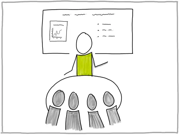 Person präsentiert vor kleiner Gruppe